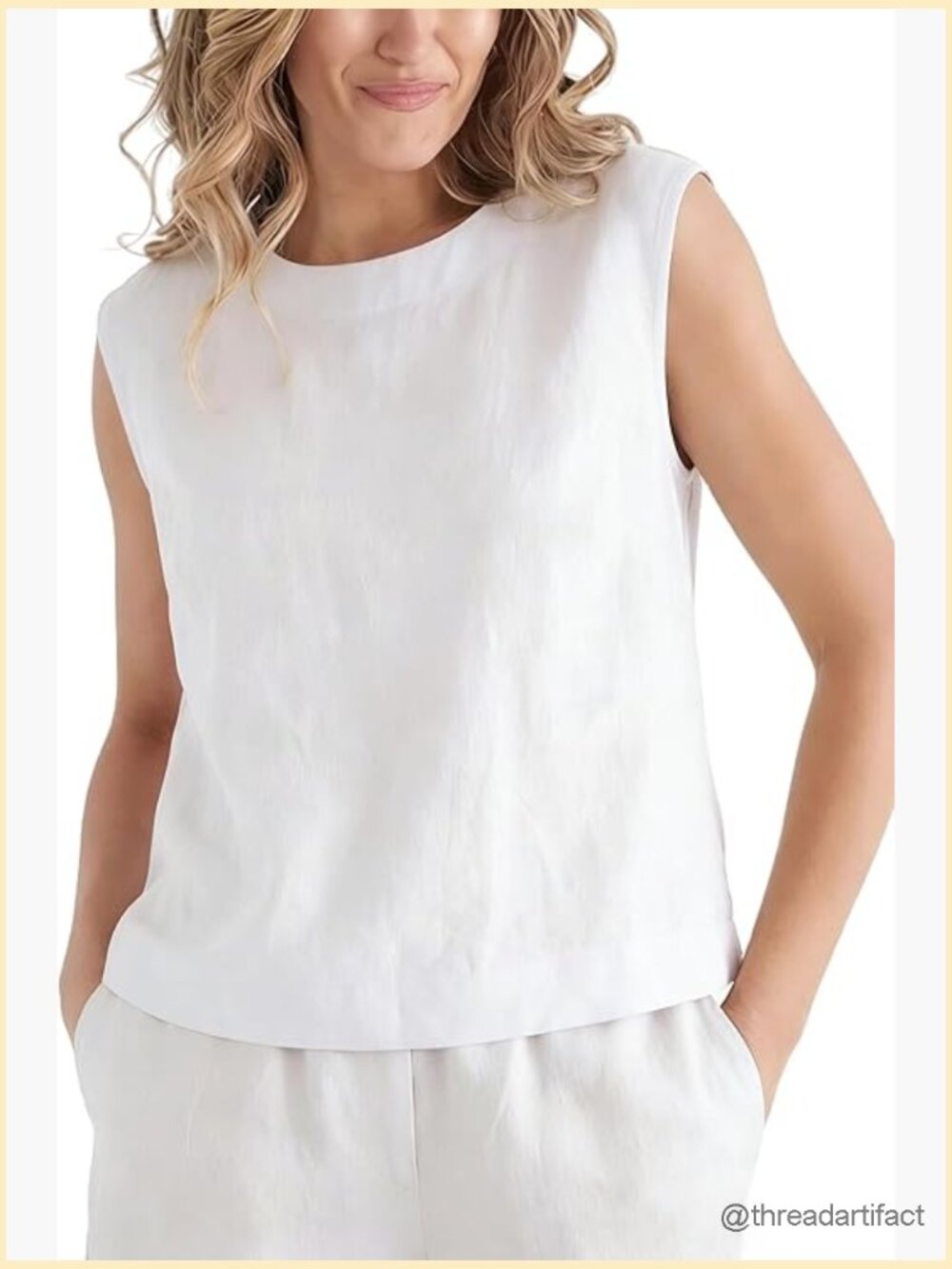 Women's Linen Cap Sleeve Tank Top Casual Summer Crop Top Blouse - Picture 1 of 5